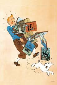 AFFICHE LAMINÉE / TINTIN TENANT LES ALBUMS